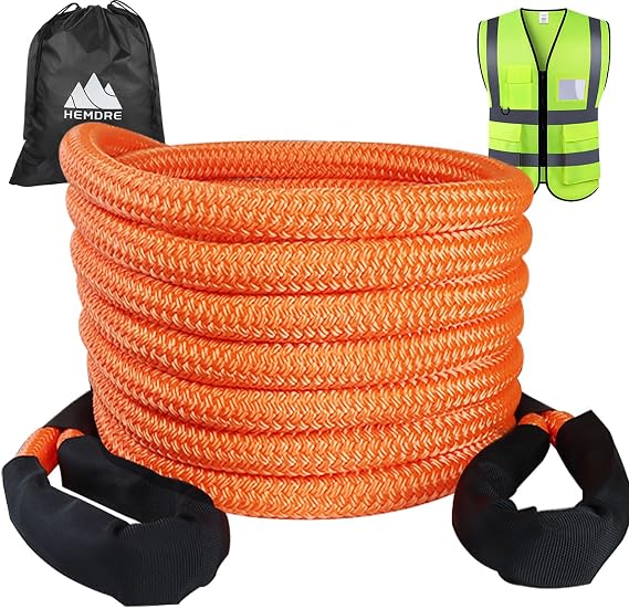 Heavy Duty Kinetic Recovery Rope 18,500 lbs, Nylon Tow Ropes for Trucks SUV | 35% Stretchable 3/4'' x 20ft Kinetic Recovery Tow Rope with Reflectie Vest, Off Road Tow Strap for Jeep UTV ATV, Tangerine