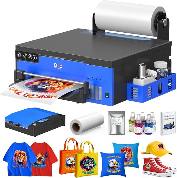 DXZ 2026 A4 DTF Printer with Roll Feeder-XP600 Doubled Printing Speed Compared to L1800 and L805,Built-in White Stirring System for DIY T-Shirt,2-Year Ink Included (Printer+Oven)