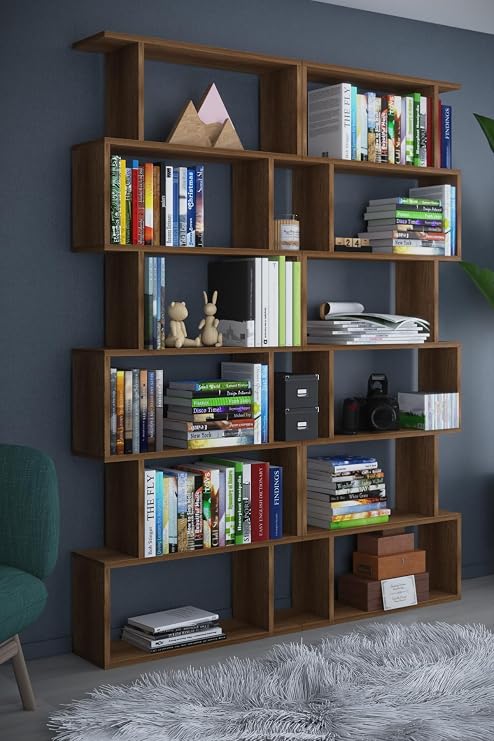 6 Raflı Çift Modül Zigzag Kitaplık Çalışma Odası Ofis Kitaplık Barok