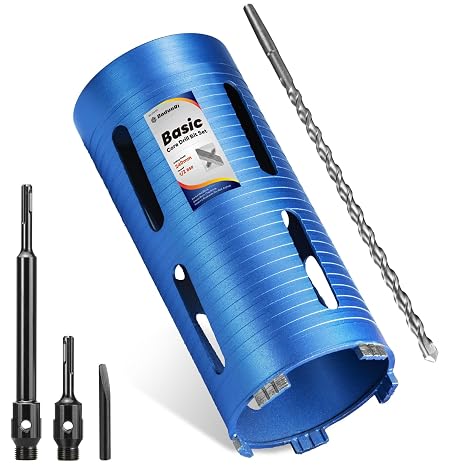 108mm x 240mm Long Core Drill Bit Set with 240mm,110mm SDS Plus Adaptor & Centre Pilot Bit,Diamond Core Drill Set for Brick Block Masonry Stone,1/2 BSP Thread(For hole 105/107 mm)