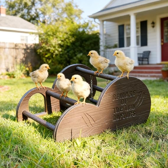 Chicken Perch with Swing & Mirror, Waterproof PVC Roosting Stand for Hens Activity Gym for Chick Toys & Bantams, Durable Easy-Clean Brooder Coop