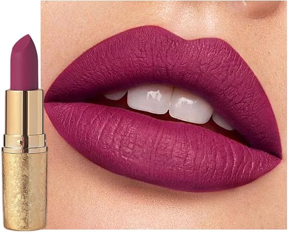 Purple Matte Lipstick, Dark Red Lip Stick for Women, Hot Color Lipgloss Smooth Full-Coverage Moisturizing, Waterproof Non-sticky Lips Tinted, Lip Balm Long Lasting Gift for Lady