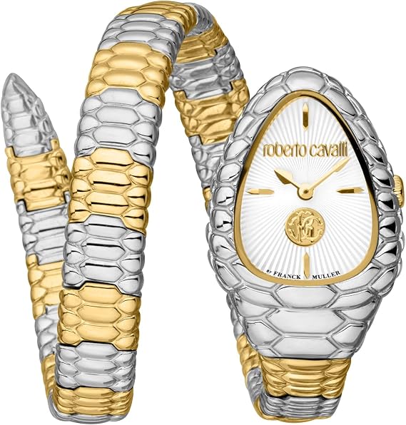 Roberto Cavalli by Frank Mueller RV1L187M, Silver Dial, Silver, Gold Strap