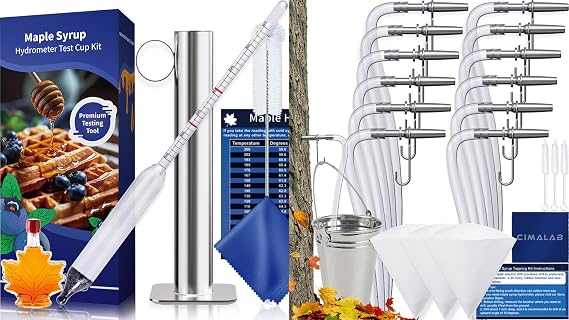 Maple Syrup Hydrometer Test Cup Kit, Hydrometer for Maple Syrup Making + Maple Syrup Tapping Kit, 12 Set Maple Tree Tapping Kit, 12 Stainless Steel Maple Syrup Taps, 12 Maple Syrup Tube