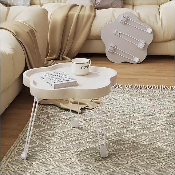 QWEASDF Coffee Table with Storage,Mid Century Modern Coffee Table,with Open Shelving，Center Table for Living Room Home Office ，Irregular style (flower style)，no installation(White,D60CM/23.6IN_A)