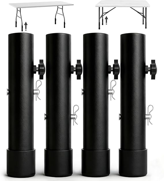 Table Legs Extensions for Straight/Bent Folding Tables, Metal Folding Table Leg Extenders, Rubber Base for More Stability, 2-Level Height Adjustable Furniture Risers (3.6"/ 5.2"(4 Pack))