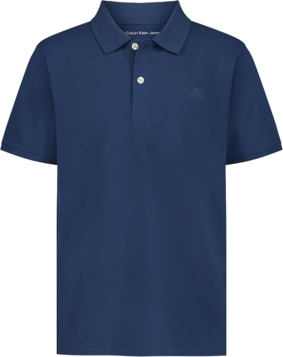Calvin Klein Boys Short Sleeve Micro Pique Solid Polo, Button Closure, Soft & Comfortable