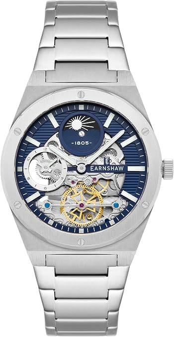Thomas Earnshaw Men's 42.5mm Drake Dual Time Automatic Watch with Solid Stainless Steel Bracelet ES-8291