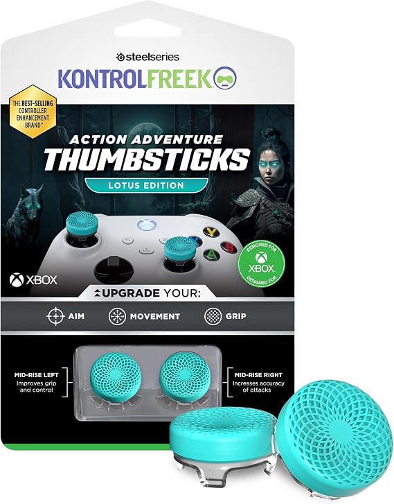 KontrolFreek Lotus for Xbox One and Xbox Series X Controller | Performance Thumbsticks | 2 Mid-Rise Concave | TealClear