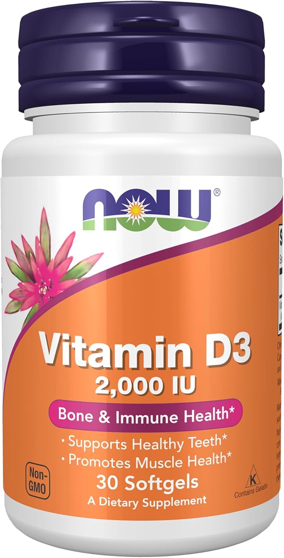 NOW Supplements, Vitamin D-3 2,000 IU, Structural Support*, 30 Softgels