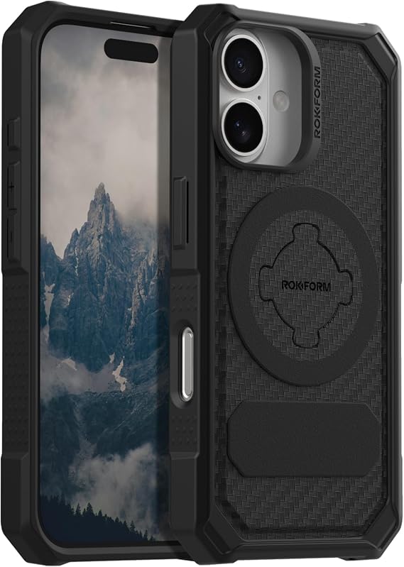 Rokform Rugged Case for iPhone 16, Magentic + RokLock (Black)
