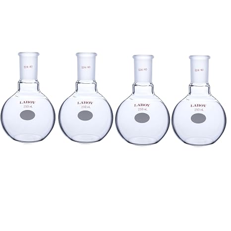 Laboy Single-Neck Flat-Bottom Flask, 250mL, 24/40 Outer Joint, 4-Pack
