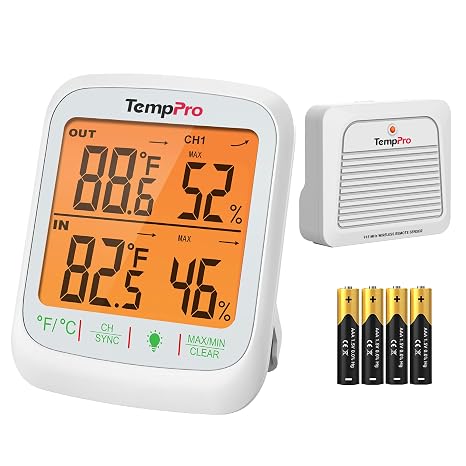 ThermoPro TP260B İç Mekan Dış Mekan Termometresi Kablosuz 1000ft/300m Menzil, Uzaktan Sıcaklık Sensörlü Pro Doğruluk Dijital Higrometre Nem Ölçer, Ev Veranda Odası İçin İç Mekan Dış Mekan Termometresi