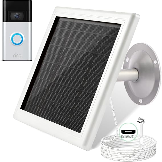 5W/5V Solar Panel for Ring Video Doorbell (2nd Gen - 2020 Release), Solar Charger for Ring Video Doorbell With Micro-USB Port, IP65 Waterproof, 360 Adjustable Stainless Steel Mount, 16.4ft Cable