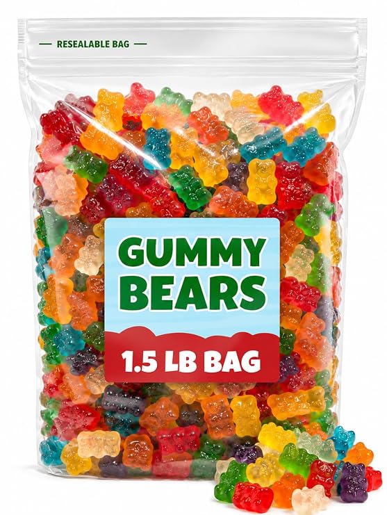 Gummy Bears Candy by, 12 Assorted Fruity Flavors, Soft Chewy, 1.5 lb