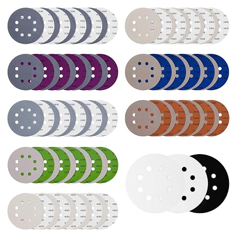 83PCS 5-Inch Sanding Discs Set, 1500/2000/2500/3000/4000/5000/7000/10000 Grit Wet & Dry Hook & Loop Sandpaper with 3 Soft Interface Pads for Automotive, Wood, Metal Polishing