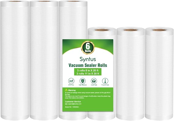 Syntus Vacuum Sealer Bags for Food, 3 Rolls 11" x 20' and 3 Rolls 8" x 20'