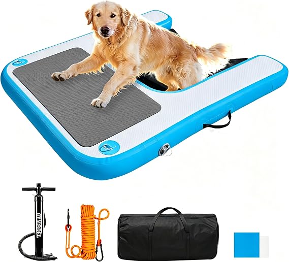 Inflatable Dog Boat Ramp, Non-Slip EVA Dog Float Floating Ramp Ladder for Pools Boats Docks, Safe & Easy Water Access for Large Dogs, Blue