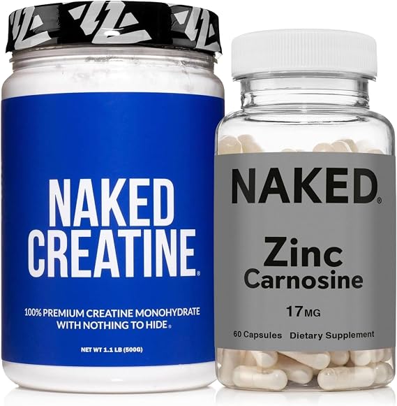 NAKED Zinc Carnosine 17mg (60 Capsules) + NAKED Pure Micronized Creatine Monohydrate 500g (100 Servings) Vegan; Non-GMO; Gluten Free; Soy Free