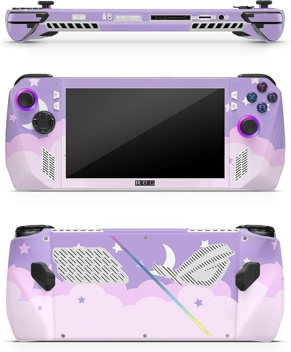 ZOOMHITSKINS Skin Compatible with ROG Ally X (2024), Pastel Purple Moon Star Cloud Kawaii Anime Design, Durable 3M Vinyl Sticker, Precision Fit, Bubble-Free, Made in USA