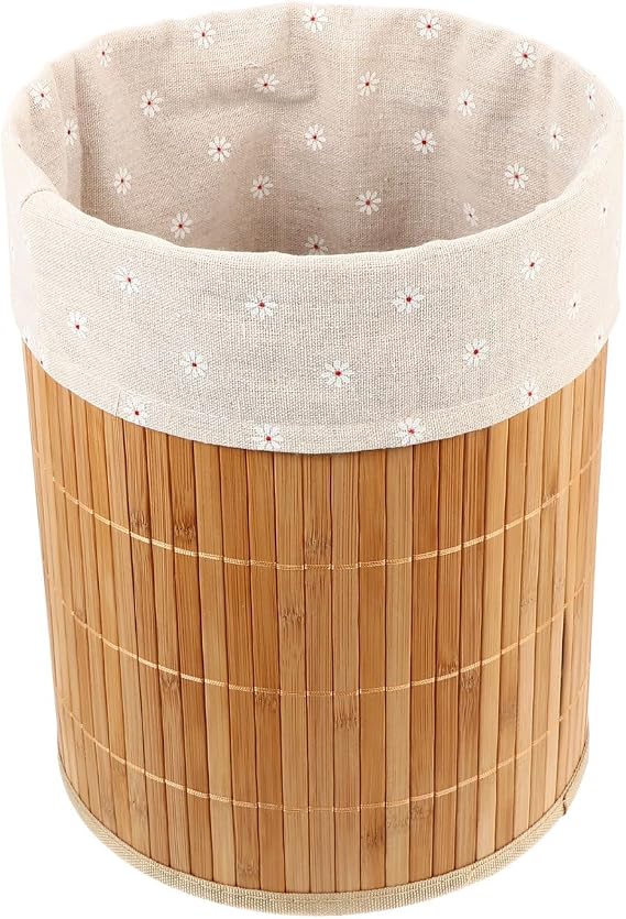 Levemolo 1Pc Foldable Bamboo Woven Storage Basket for Clothes Laundry Organizer Sundries Basket Clothes Storage Container Design Decorative Waste Bin
