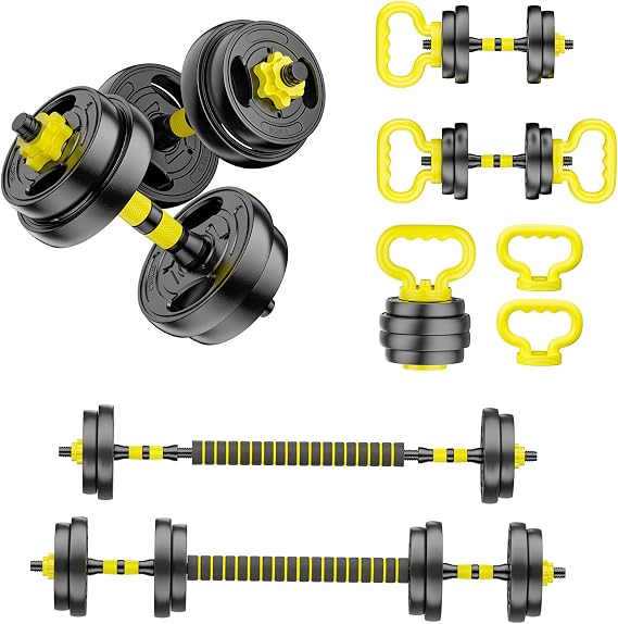 Adjustable Dumbbell Set, 10-90lbs Free Weights with Connector 4 in 1 Dumbbells, Barbell, Kettlebell & Push Up Stand, Adjustable Weights Set for Home Gym Fitness Equipment for Men & Women