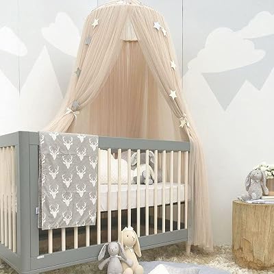 Kid Bed Canopy Round Crib Crown Mosquito Net Curtain Bedding Indoor Outdoor Photography Props Khaki