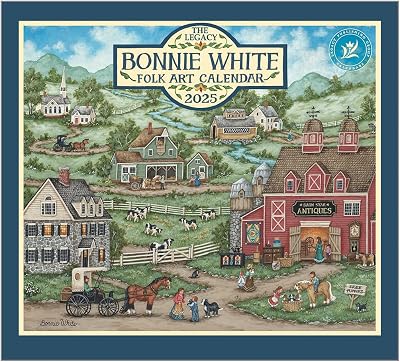 Legacy Bonnie White Folk Art 13 x 12 Paper 2025 Hanging Wall Calendar