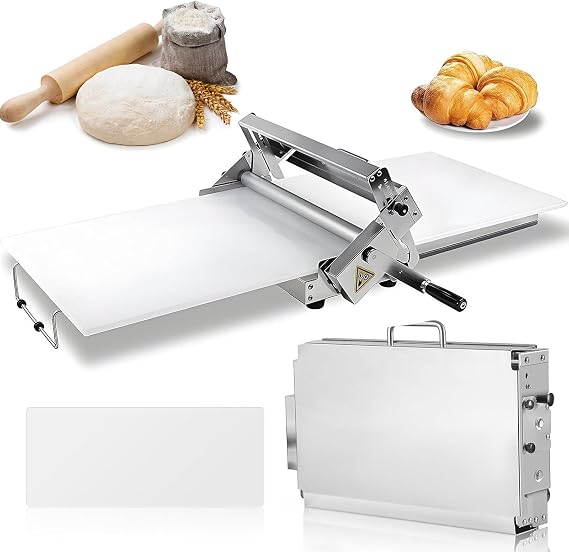 Manual Dough Sheeter Machine, Stainless Steel Folding Dough Press Sheeter, Croissant Pastry Danish Pastry Bakery Roller Puff Pastry Pizza Rolling Machine, Professional Bakery Equipment Type 400