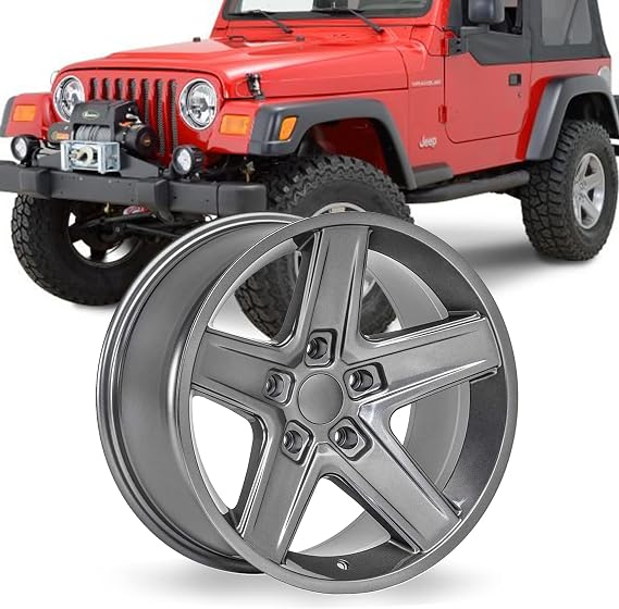 Quadratec Rubicon Xtreme 16" Alloy Wheel, Gunmetal Gray - 5x4.5 Bolt Pattern with 4.5" Backspace - 16x8 (0mm Offset) - Fits Jeep XJ, ZJ, TJ, YJ, LJU 1984-2006 - Hub Centric Wheel with Center Cap