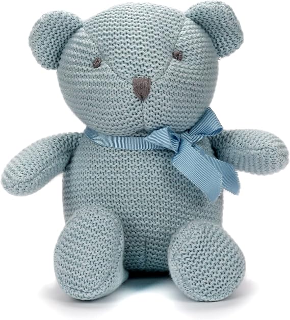FLUFFYFUN 100% Organic Cotton Baby Teddy Bear Stuffed Animal 6.5" Blue