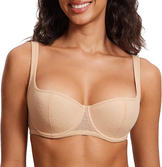 DOBREVA Women's Balconette Bra Padded Mesh Underwire