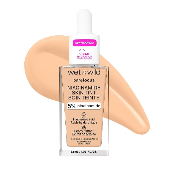 wet n wild Bare Focus Skin Tint, 5% Niacinamide Enriched, Buildable Sheer Lightweight Coverage, Natural Radiant Finish, Hyaluronic & Vitamin Hydration Boost, Cruelty-Free & Vegan - Buff Bisque