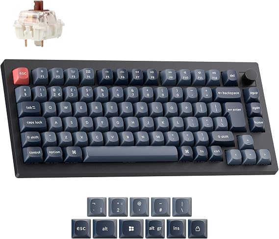 Keychron V1 Max 75% Wireless Custom Mechanical Keyboard - Gateron Jupiter Brown Tactile Switch, QMK Programmable, 2.4 GHz/Bluetooth Connectivity (UK Layout) Compatible with Mac Windows Linux - Black