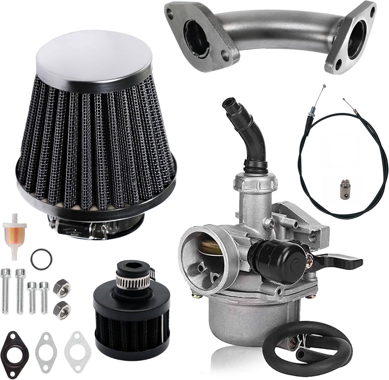 JMCHstore PZ19 wCurved Manifold Racing Performance Slide intake pipe Carb Kit for Monster Mega Moto MM80 MMB105, Carb for Coleman RB100 Mototec 105cc,Phatmoto Gas Bike Motovox MBX10, Baja DB30 97cc
