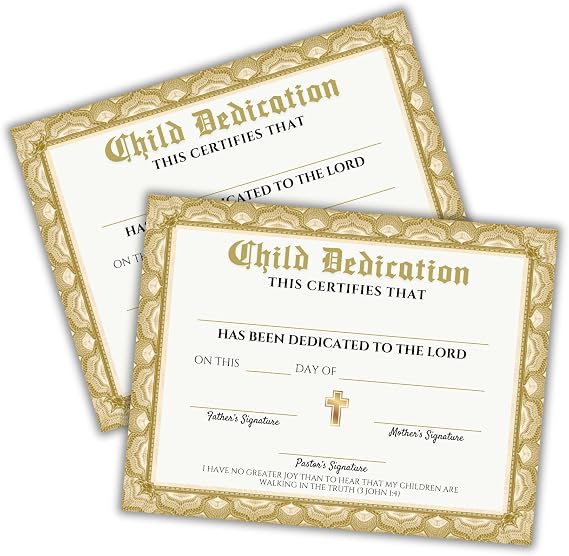 Child Dedication Certificate for Churches to Frame | 30 pk 8.5x11 Paper Babys First New Testament Baptism Christening Bulk Certificate Invitation to Thank You Cards Child