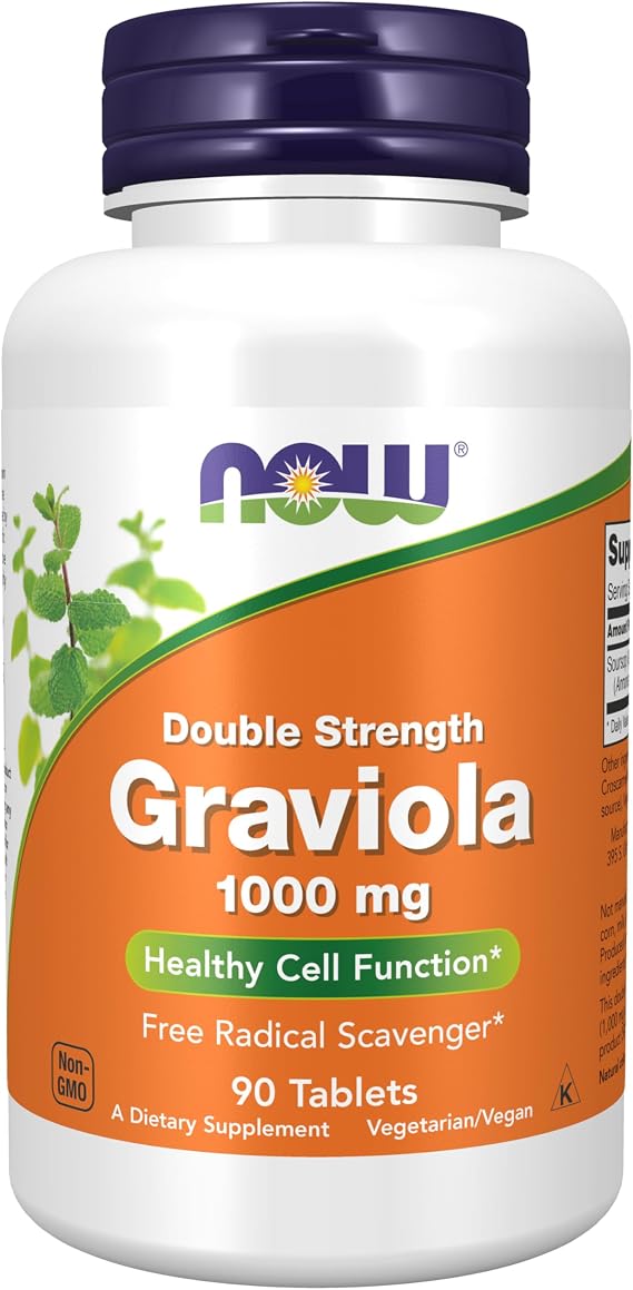 NOW Foods Supplements, Graviola 1,000 mg, Double Strength, Healthy Cell Function*, 90 Tablets