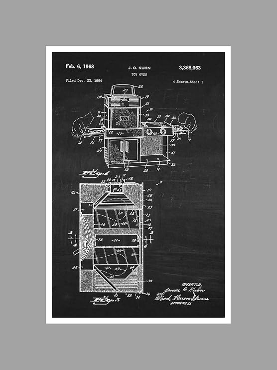 Artsy Canvas Easy Bake Oven - White on Chalkboard - Toy Patents - 24x16 Matte Poster Print Wall Art