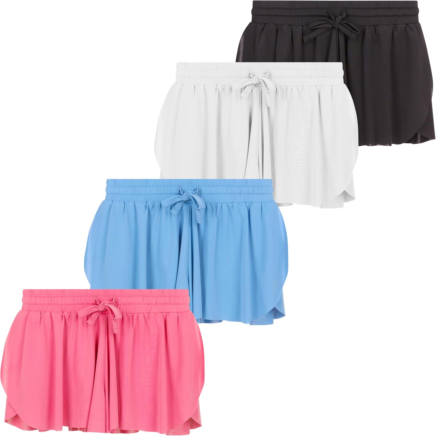 Girls 4 Pack Butterfly Shorts Lightweight Flowing Athletic Shorts with Elastic Waist Drawstring Sizes 4-16