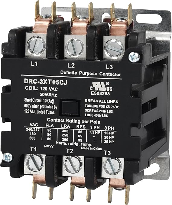 SUNLEE 50 Amp 65 RES 3 Pole 120v coil SunLee DP Contactor A2L Compliant UL Recognized & Approved for UL 60335 HVAC Contactor 42DF35AF equivalent