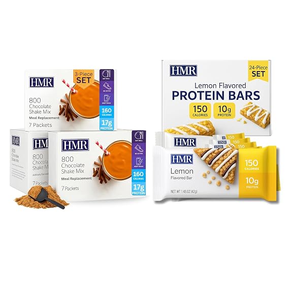3-Pack HMR 800 Chocolate Shake Meal Replacement Powder (21 Servings) With Lemon Protein Bar (24 Count)