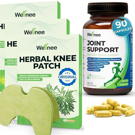 Wellnee Knee & Joint Wellness Bundle Herbal Patches (30 pcs) & Support Capsules (90 servings)