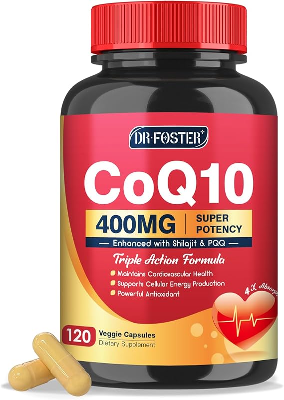 DRFOSTER CoQ10 400mg Supplements with PQQ and Shilajit, 120 Veggie Capsules