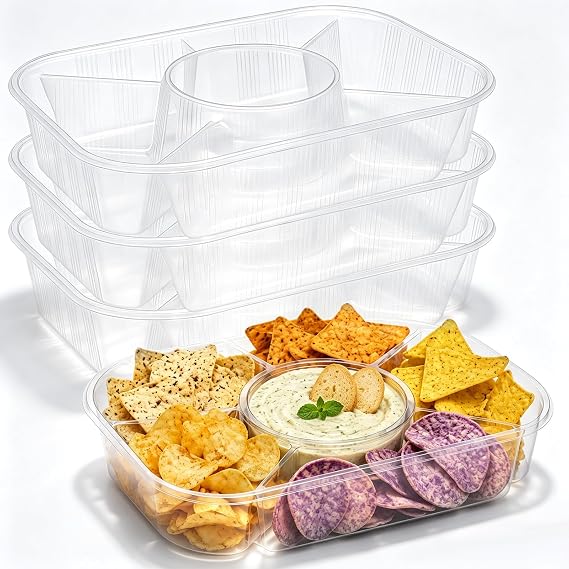 Shellwei 4 Pack Divided Serving Trays, 15.6 Inch, 6 Sections, No Lids