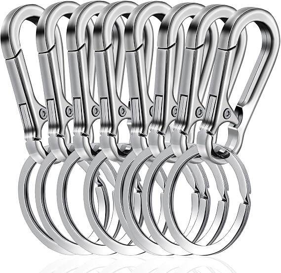 Amaxiu 8 PCS Heavy Duty Zinc Alloy Keychain, Metal Carabiner Keychain Car Key Holder Spring Keyring Quick Release Key Chain Clips Carabiner Keyring for Men Women