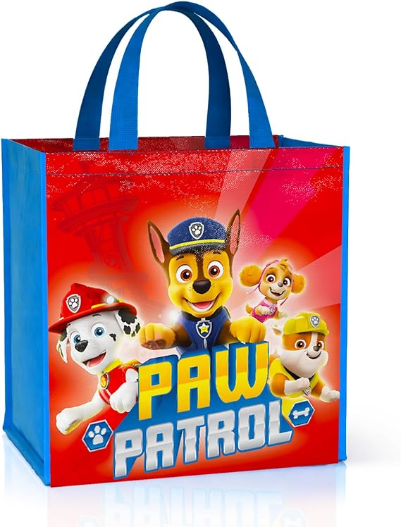 Paw Patrol Tote Bag ~ Double-Sided 15" Grocery Bag Featuring Chase, Marshall, Skye, Rubble | Paw Patrol Reusable Bags Medium
