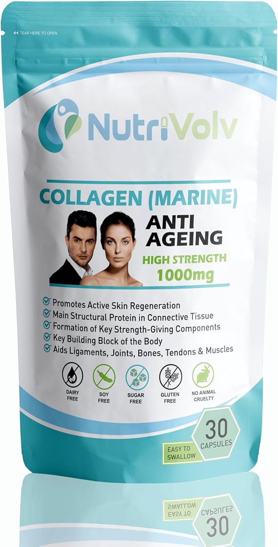 Collagen (Marine) 1000mg | 30 Capsules | Skin Anti Ageing Tissue Joints Bones