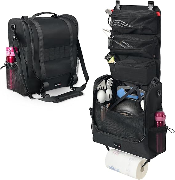 Camp Kitchen Organizer with Hanging Storage & Paper Towel Holder