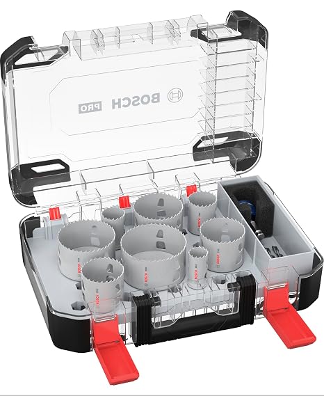 Bosch 11 x PRO Multi Material Power Change Plus delik açma testeresi seti, şeffaf kılıf (yumuşak ahşap, alçıpan duvar için, Ø 25, 32, 40, 54, 60, 68, 76, 86 mm, profesyonel aksesuar, matkap/tornavida