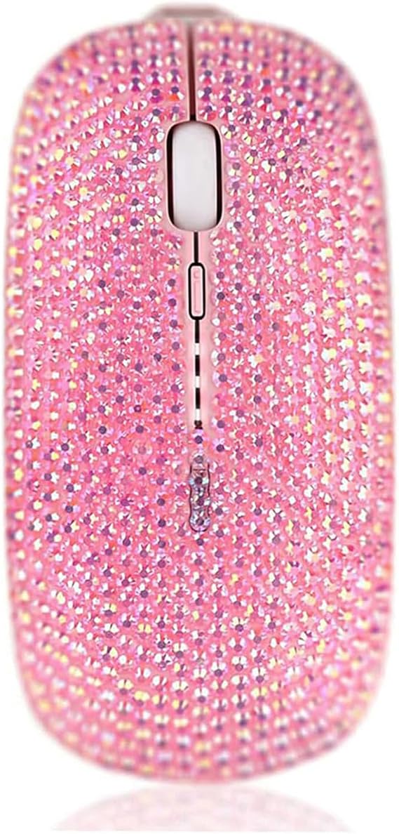 Pink Colorful Bling Luxury Crystal Rhinestone 2.4G Wireless Mouse for Laptop Computer, Cute Mouse for Girls - Pink Colorful